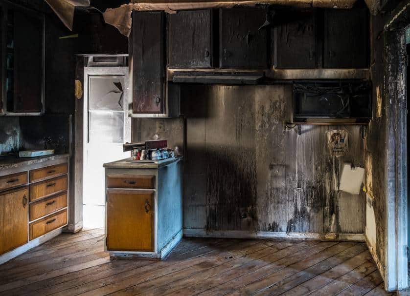 Interior of a home damaged by fire in Minneapolis